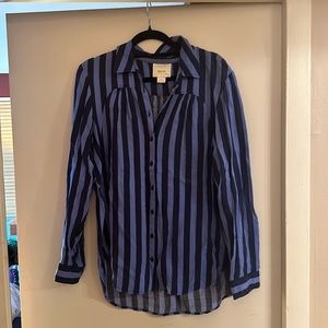 Anthropologie Maeve Blue Striped Long Button Down Shirt